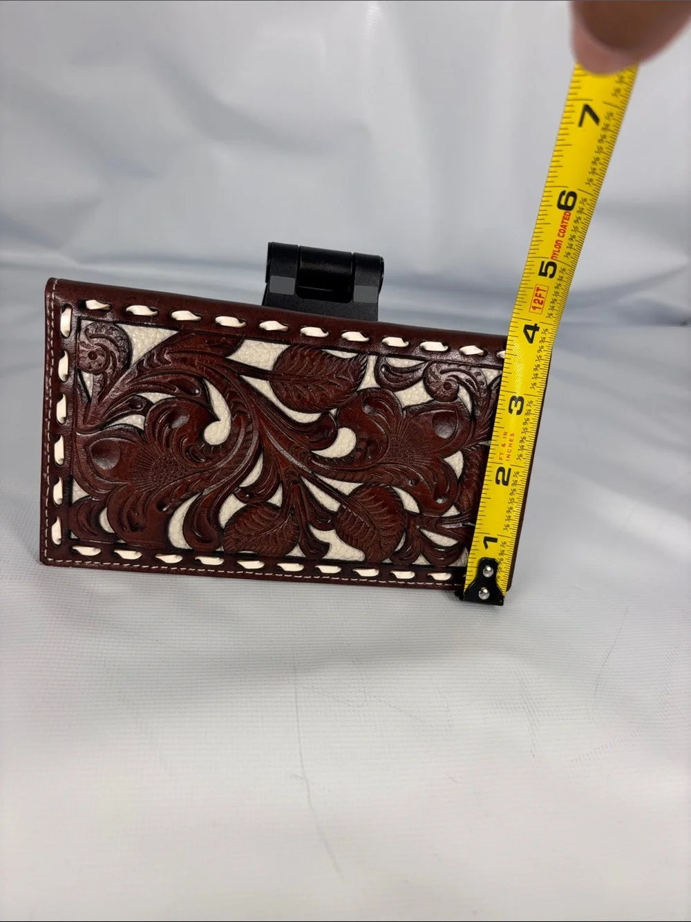Nocona Brown Tooled Leather Wallet with Cream Inlay